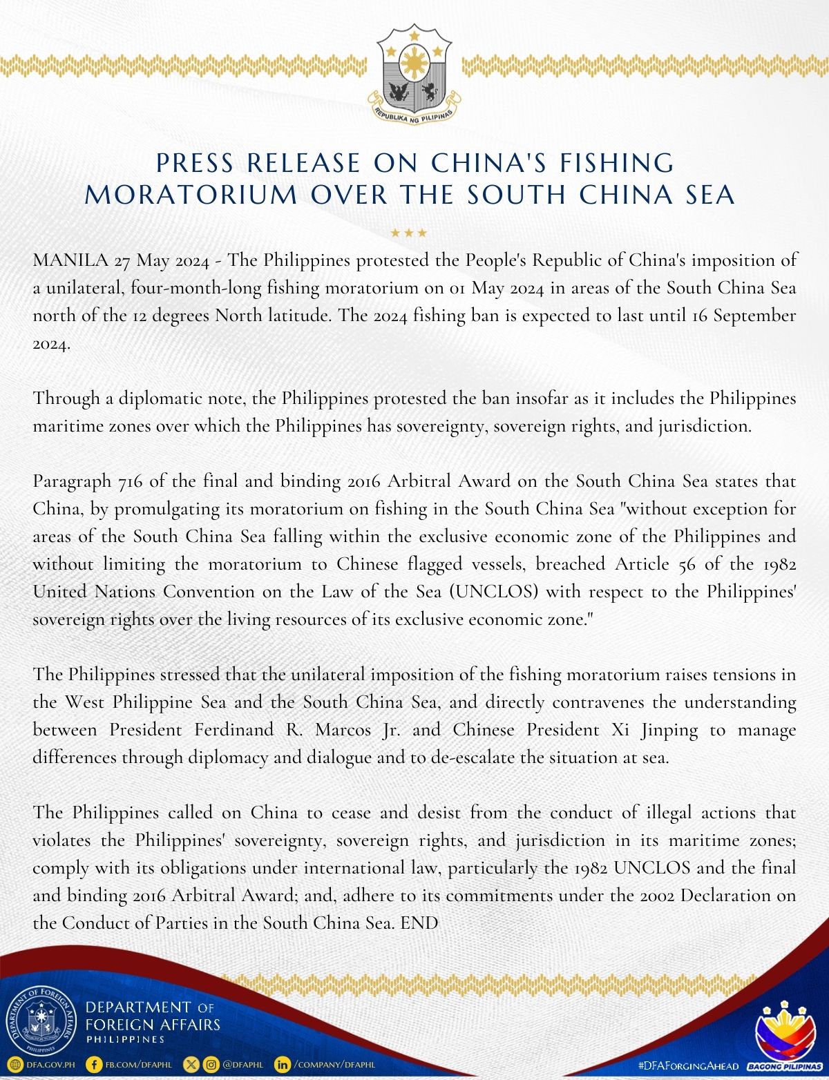 27 May 2024 Chinas Fishing Moratorium Over the South China Sea