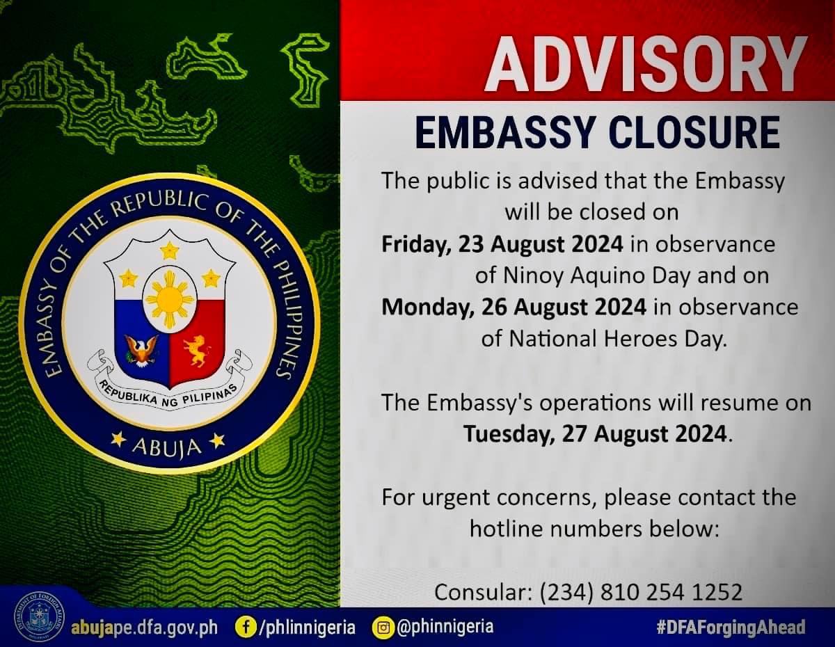 Abuja PE Closure 23 and 26 August