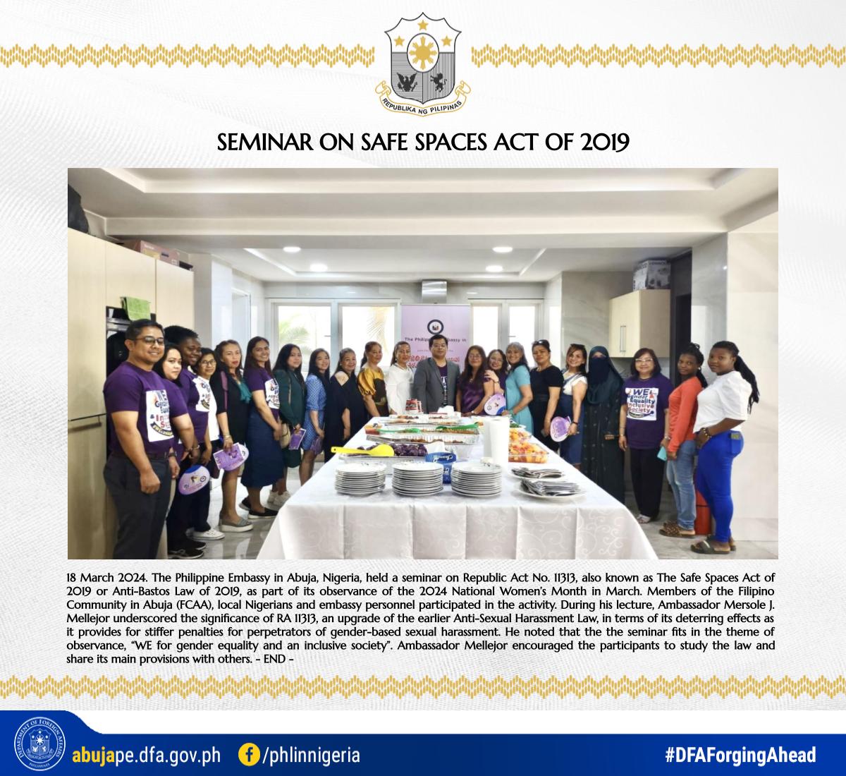 Seminar on Safe Spaces Act of 2019 18 March 2024